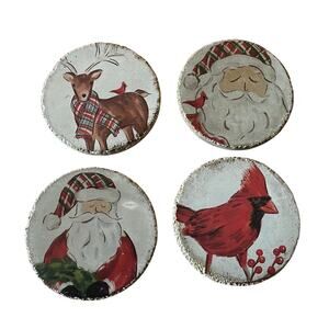 Mud Pie Santa Concrete Coaster Set, Multi, 3" Diameter Holiday‎ Christmas Xmas